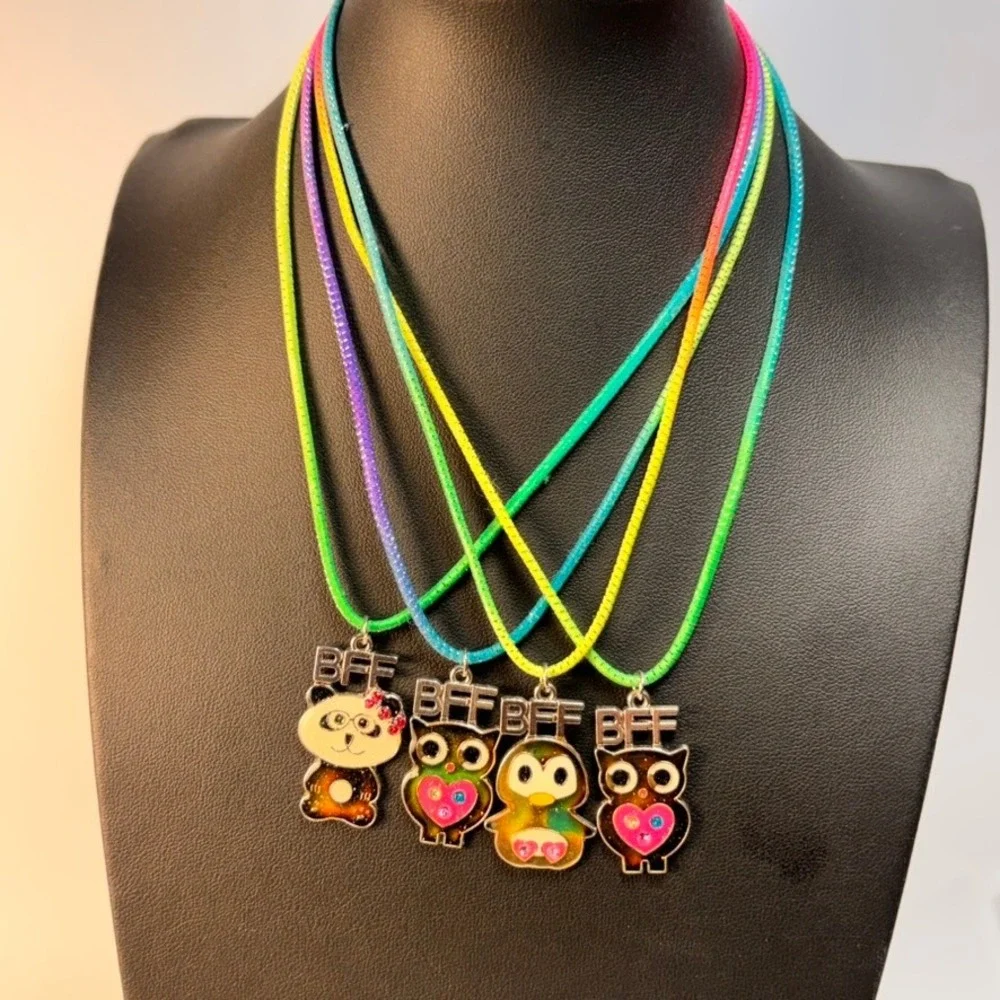 BFF Friendship Necklace Set Multicolor Animal Panda Owl Penguin Kidcore Y2K Boho